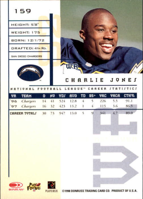 1998 Leaf Rookies and Stars #159 Charlie Jones back image
