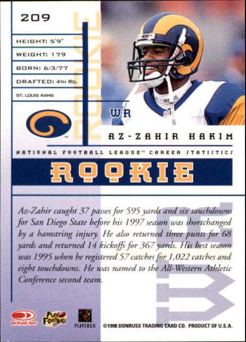 1998 Leaf Rookies and Stars #209 Az-Zahir Hakim RC back image