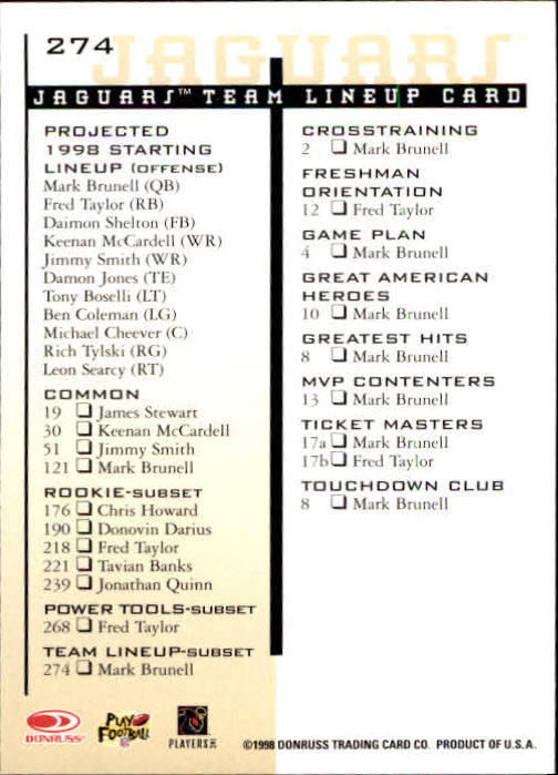 1998 Leaf Rookies and Stars #274 Mark Brunell TL back image