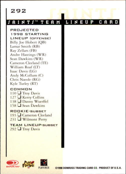 1998 Leaf Rookies and Stars #292 Troy Davis TL back image