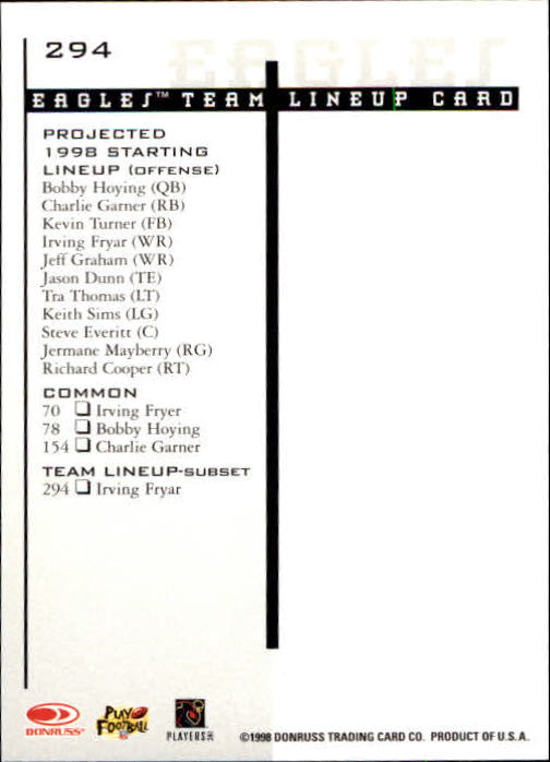 1998 Leaf Rookies and Stars #294 Irving Fryar TL back image