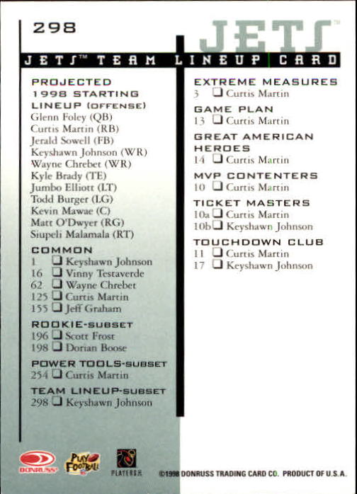 1998 Leaf Rookies and Stars #298 Keyshawn Johnson TL back image