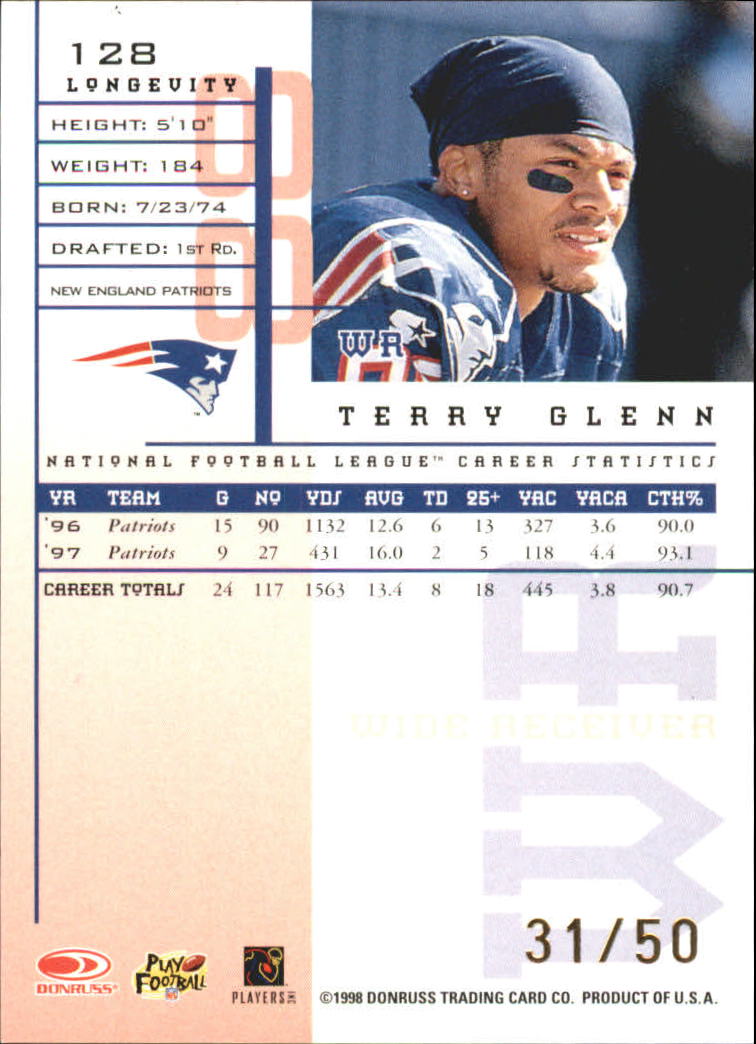1998 Leaf Rookies and Stars Longevity #128 Terry Glenn back image