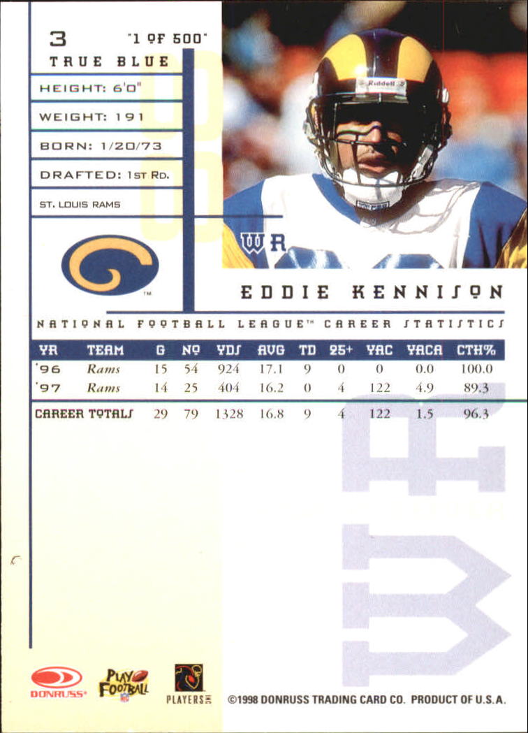 1998 Leaf Rookies and Stars True Blue #3 Eddie Kennison back image