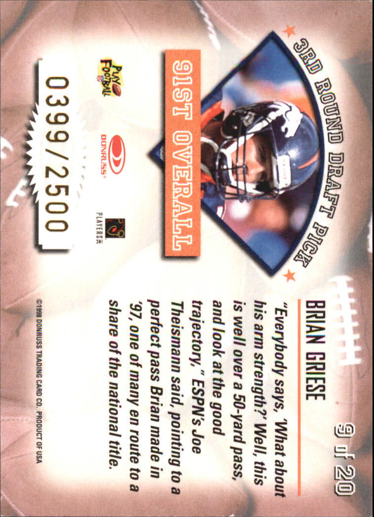 1998 Leaf Rookies and Stars Freshman Orientation #9 Brian Griese back image