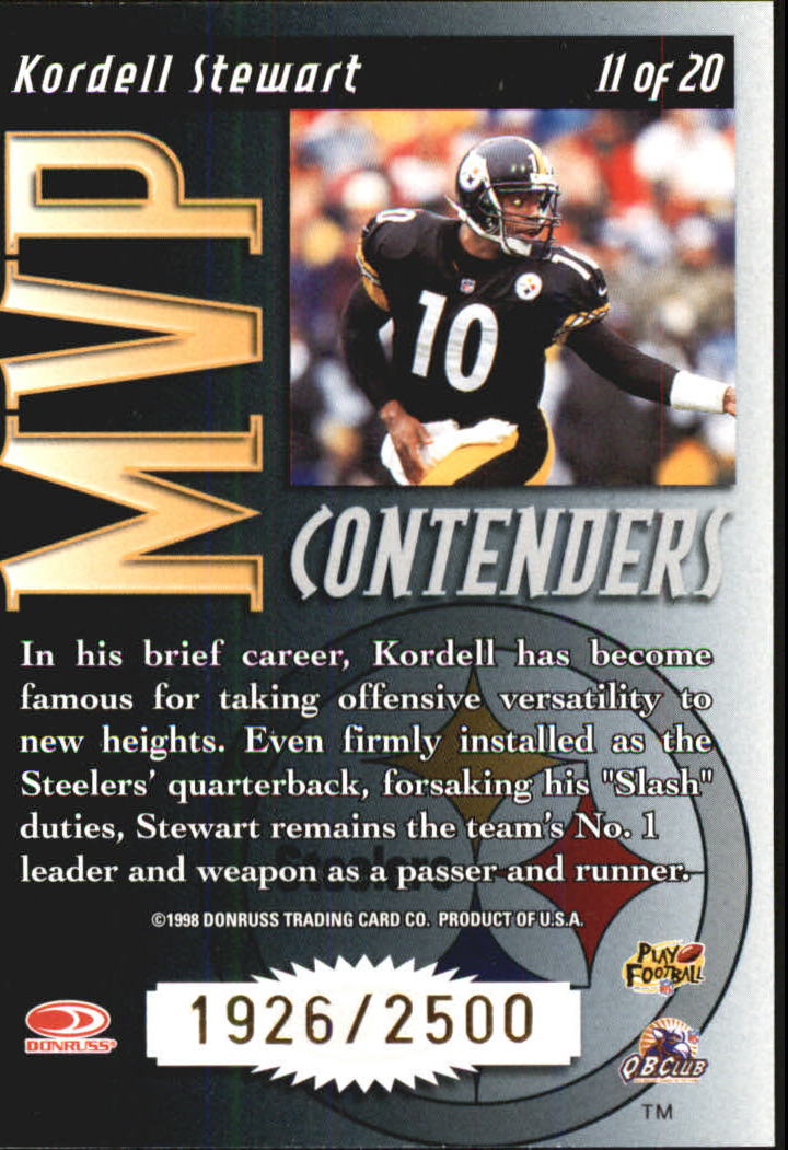 1998 Leaf Rookies and Stars MVP Contenders #11 Kordell Stewart back image