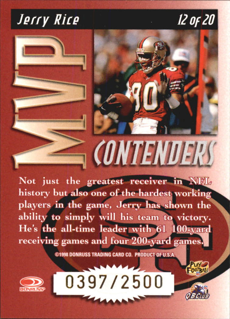 1998 Leaf Rookies and Stars MVP Contenders #12 Jerry Rice back image