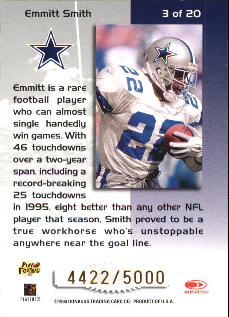 1998 Leaf Rookies and Stars Touchdown Club #3 Emmitt Smith back image