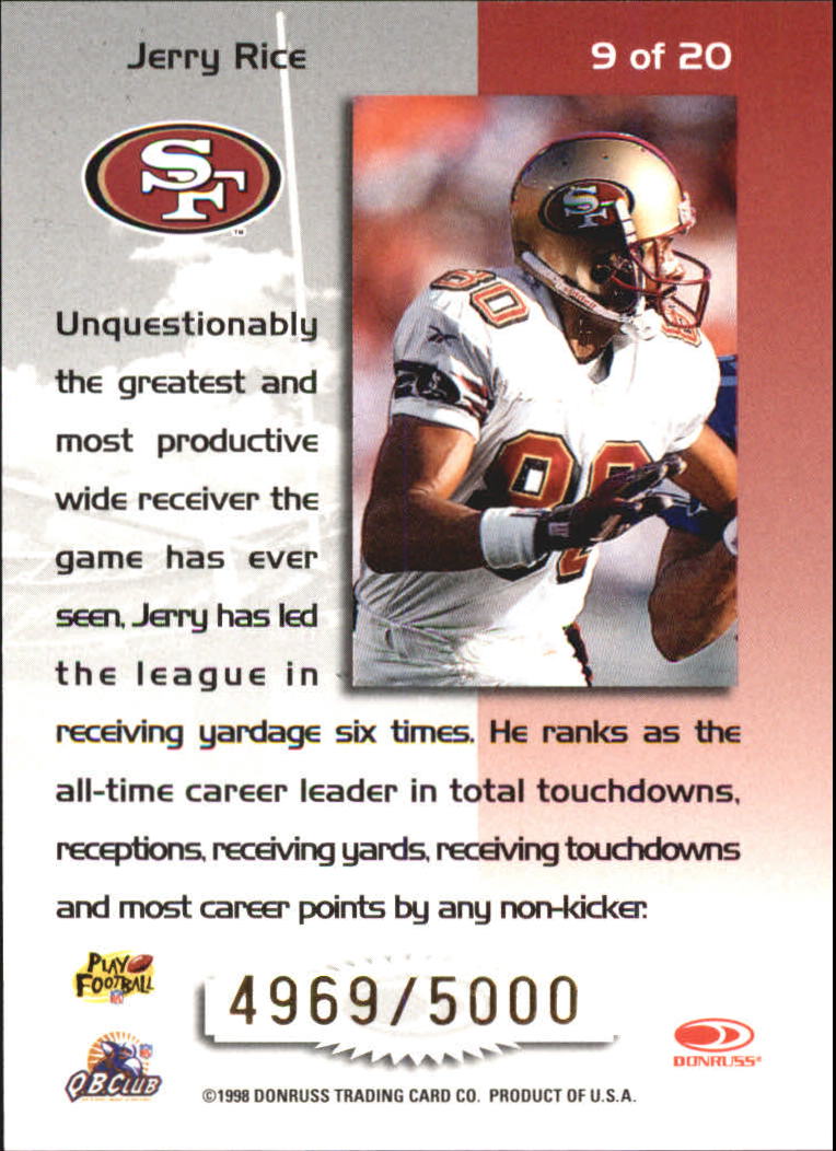 1998 Leaf Rookies and Stars Touchdown Club #9 Jerry Rice back image