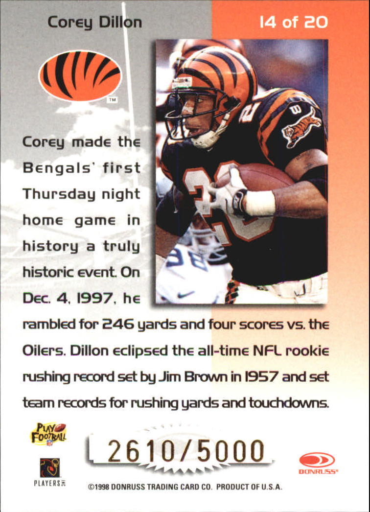 1998 Leaf Rookies and Stars Touchdown Club #14 Corey Dillon back image