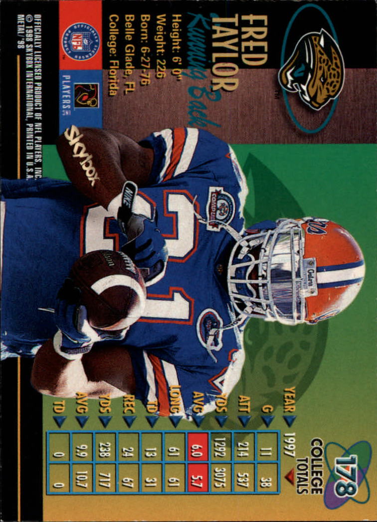 1998 Metal Universe #178 Fred Taylor RC back image