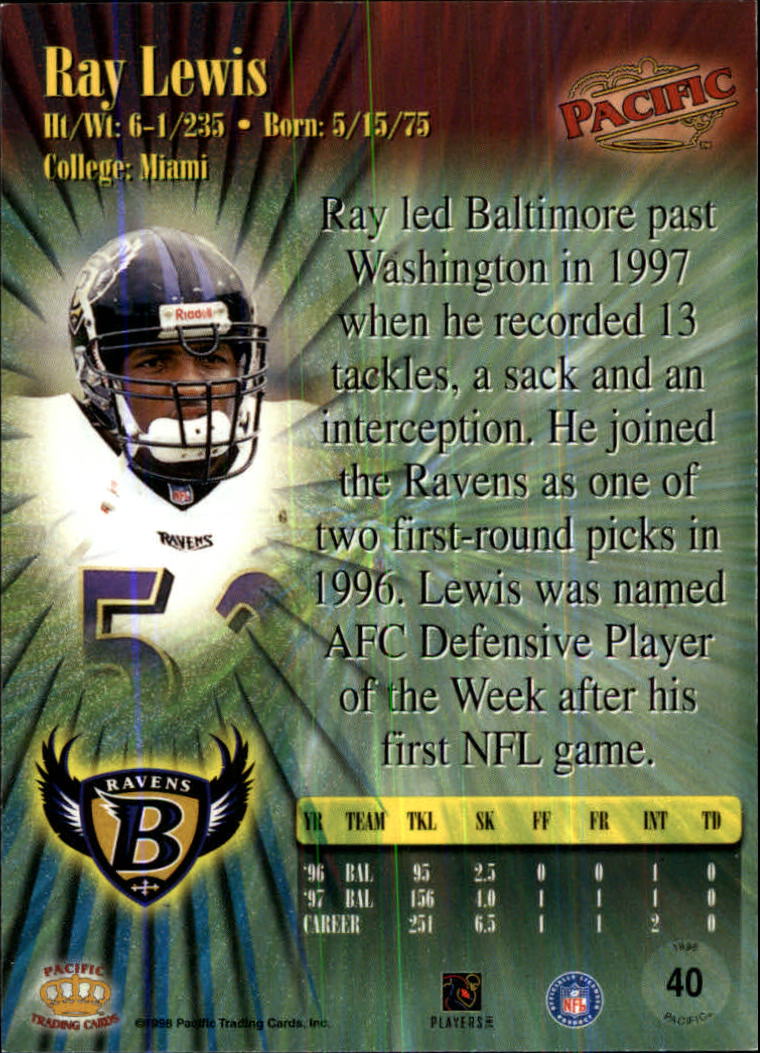 1998 Pacific #40 Ray Lewis back image