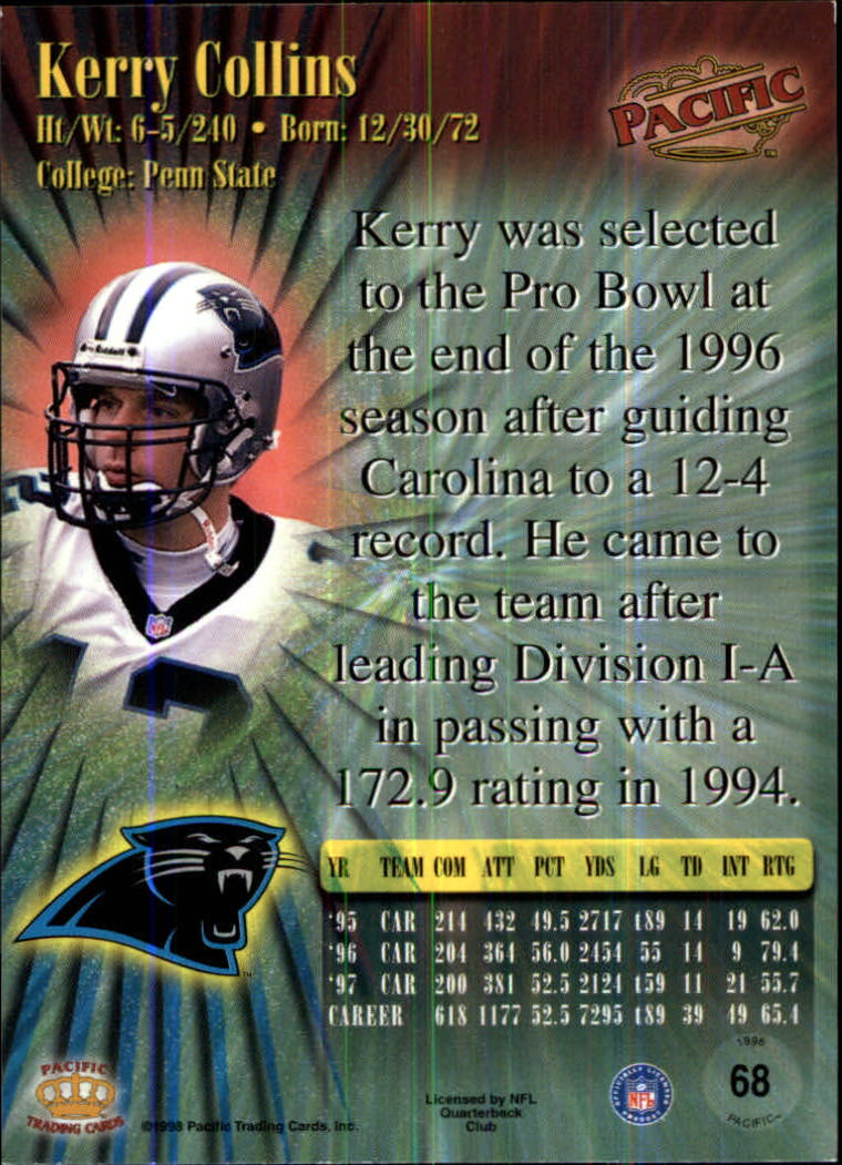 1998 Pacific #68 Kerry Collins back image