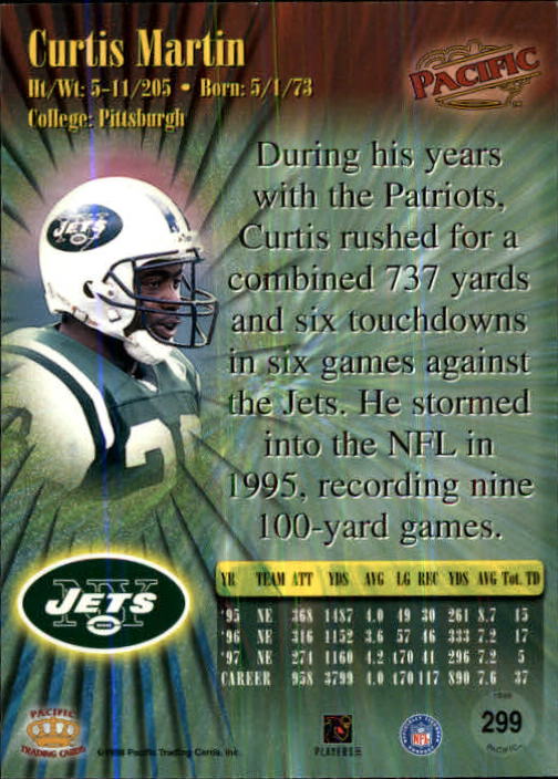 1998 Pacific #299 Curtis Martin back image