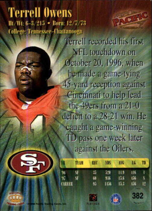 1998 Pacific #382 Terrell Owens back image