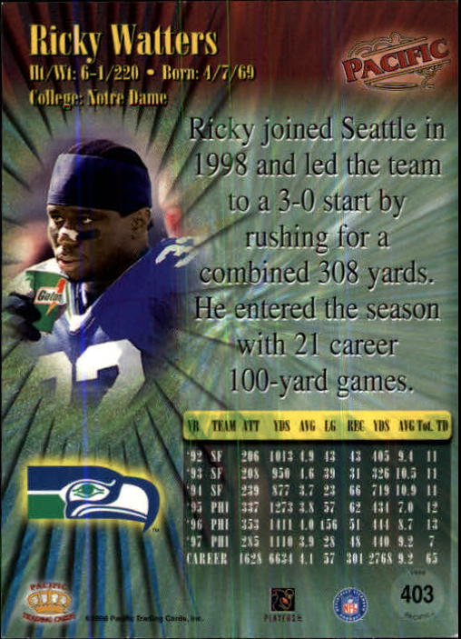 1998 Pacific #403 Ricky Watters back image