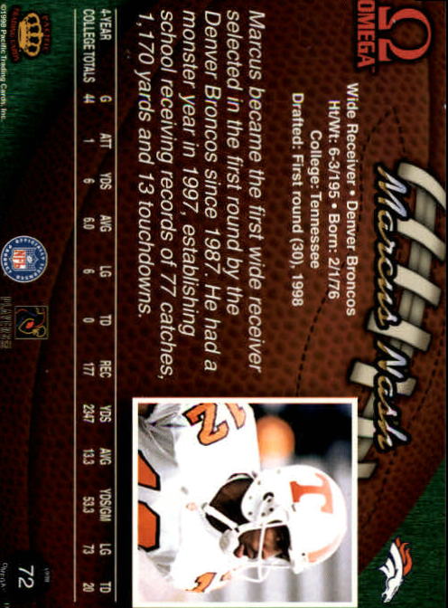 1998 Pacific Omega #72 Marcus Nash RC back image