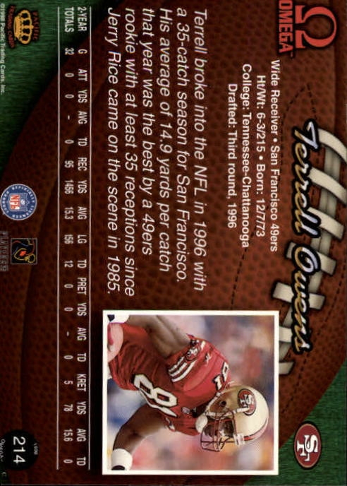 1998 Pacific Omega #214 Terrell Owens back image