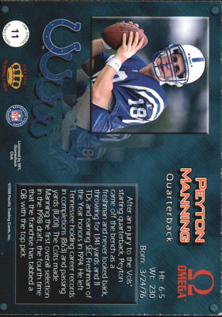 1998 Pacific Omega Rising Stars #11 Peyton Manning back image