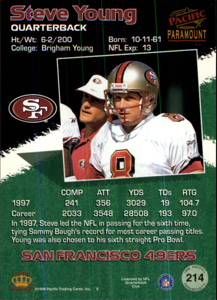 1998 Paramount #214 Steve Young back image