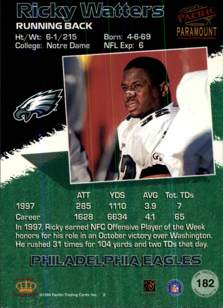 1998 Paramount Copper #182 Ricky Watters back image