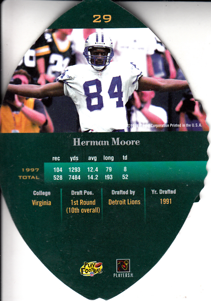 1998 Playoff Contenders Leather #29 Herman Moore back image