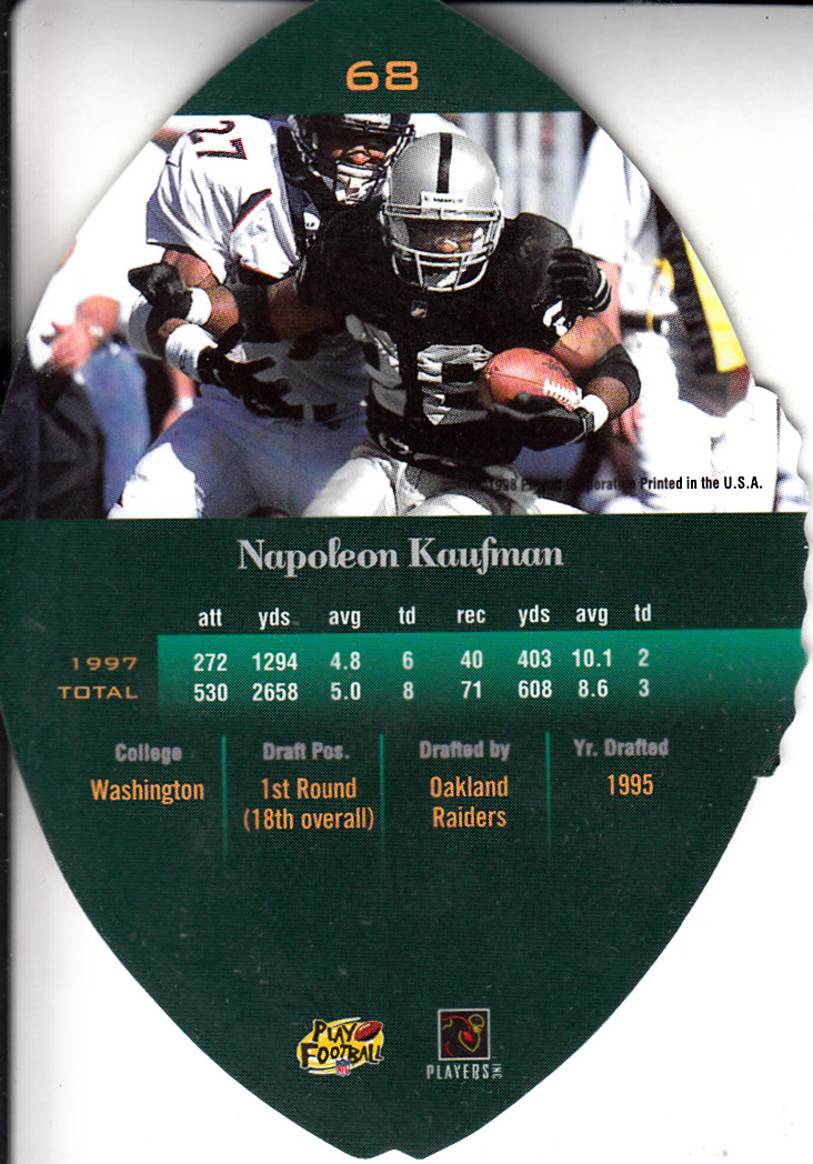 1998 Playoff Contenders Leather #68 Napoleon Kaufman back image