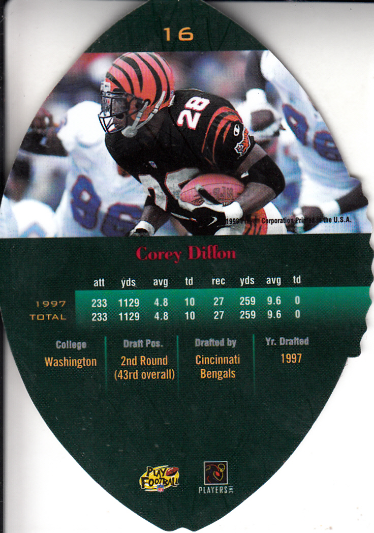 1998 Playoff Contenders Leather Red #16 Corey Dillon back image