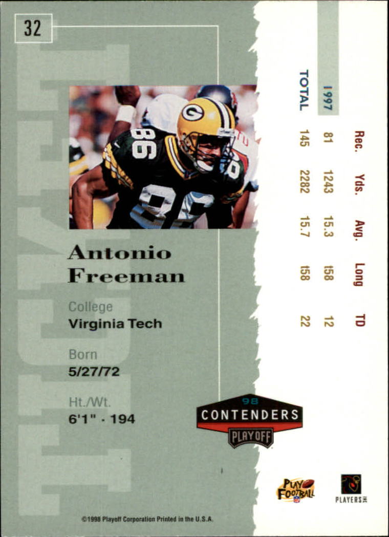 1998 Playoff Contenders Ticket #32 Antonio Freeman back image