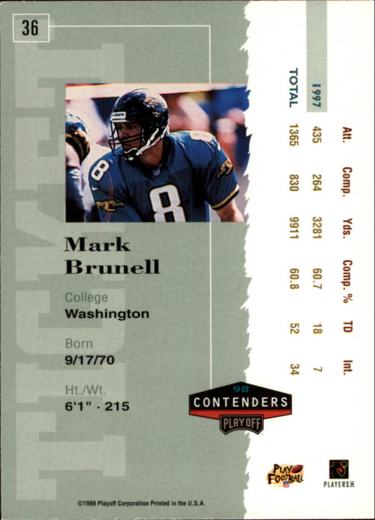 1998 Playoff Contenders Ticket #36 Mark Brunell back image