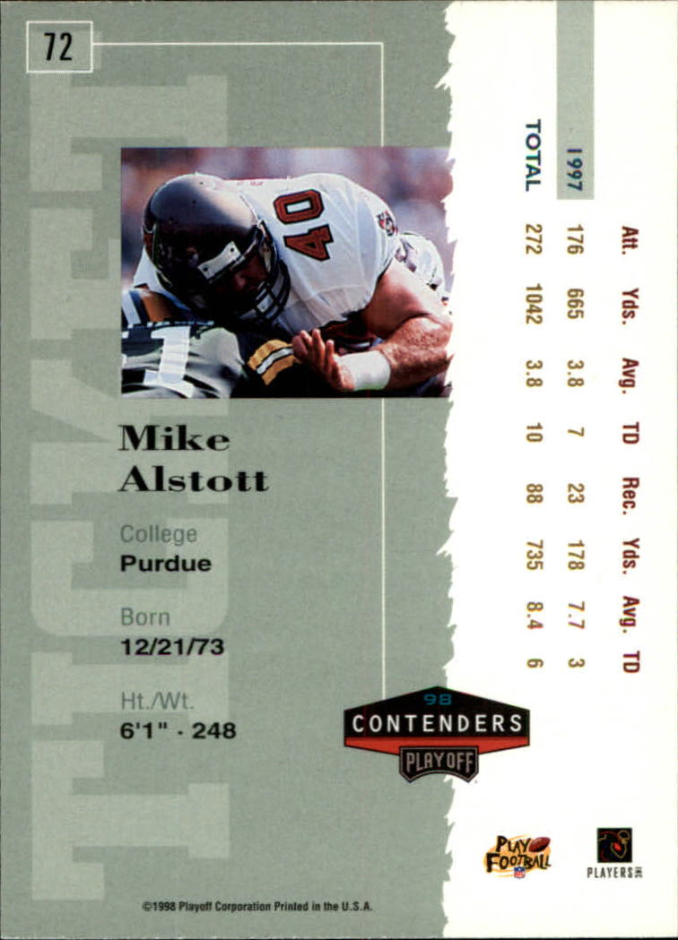 1998 Playoff Contenders Ticket #72 Mike Alstott back image