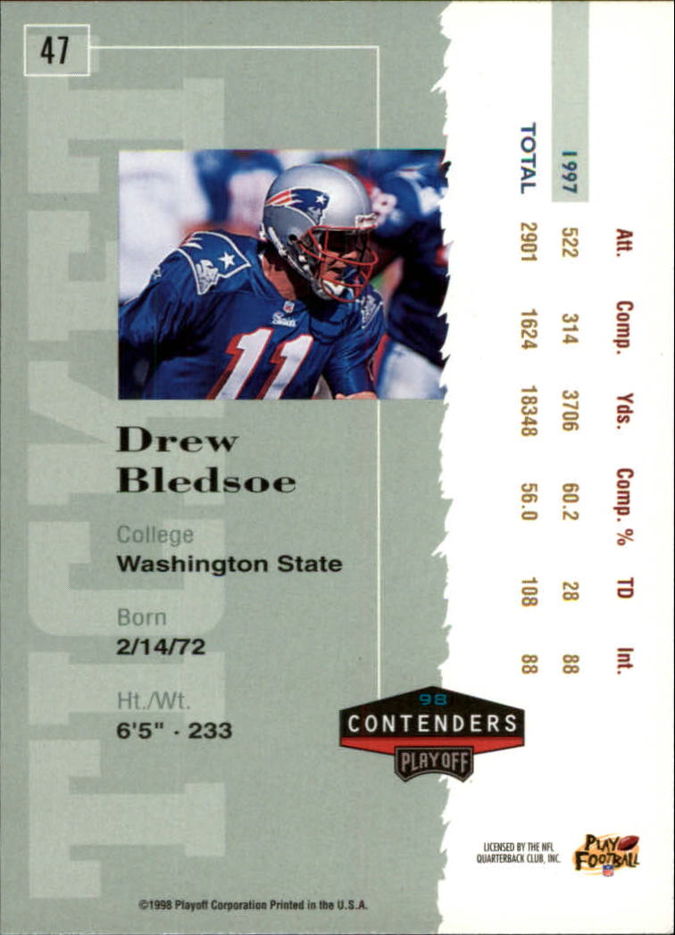1998 Playoff Contenders Ticket Red #47 Drew Bledsoe back image