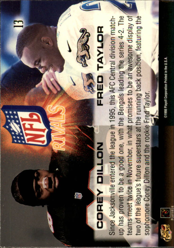 1998 Playoff Momentum NFL Rivals #13 Corey Dillon/Fred Taylor back image