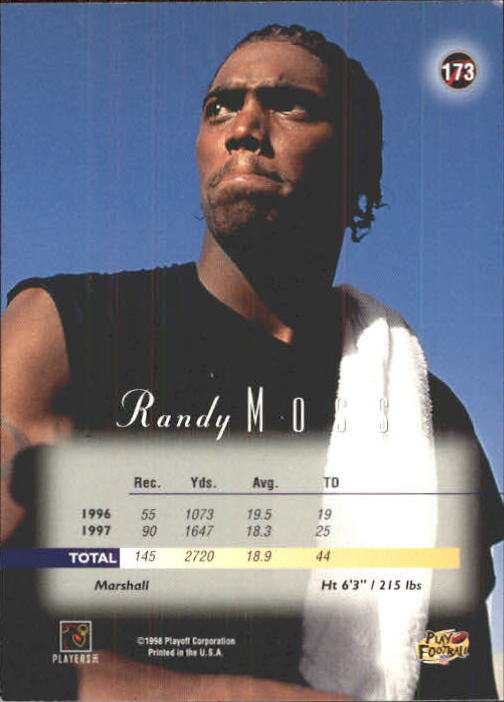 1998 Playoff Prestige Retail #173 Randy Moss RC back image