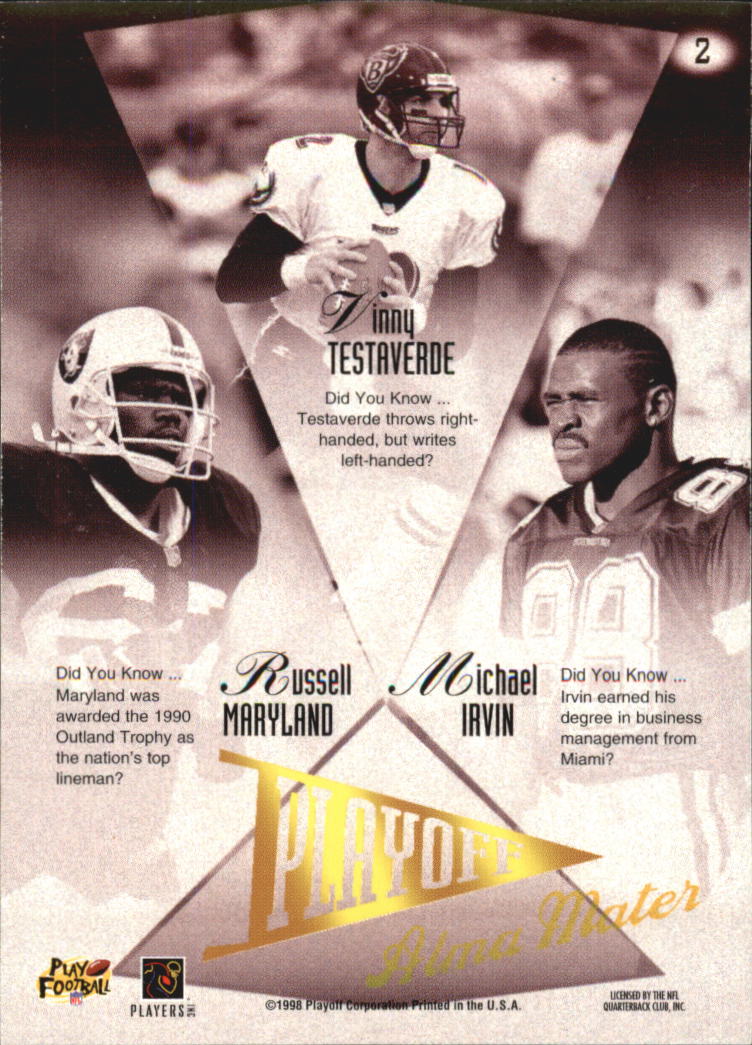 1998 Playoff Prestige Alma Maters #2 Michael Irvin/Russell Maryland/Vinny Testaverde back image