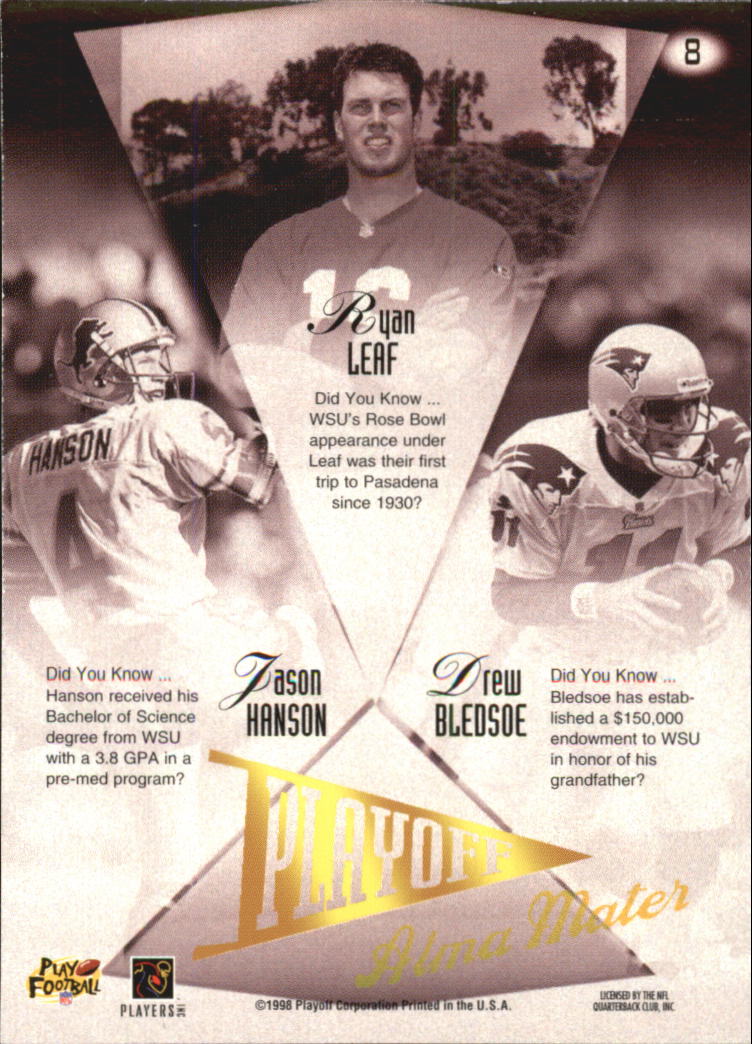 1998 Playoff Prestige Alma Maters #8 Ryan Leaf/Drew Bledsoe/Brian Hansen back image