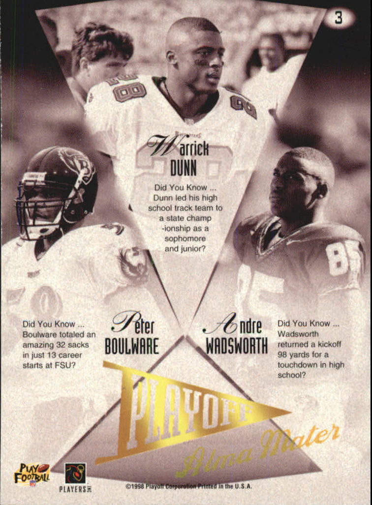 1998 Playoff Prestige Alma Maters Blue #3 Warrick Dunn/Andre Wadsworth/Peter Boulware back image