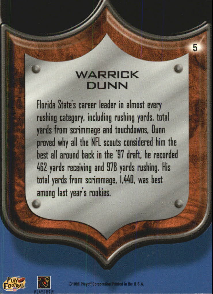 1998 Playoff Prestige Best of the NFL Non-Die Cut #5 Warrick Dunn back image
