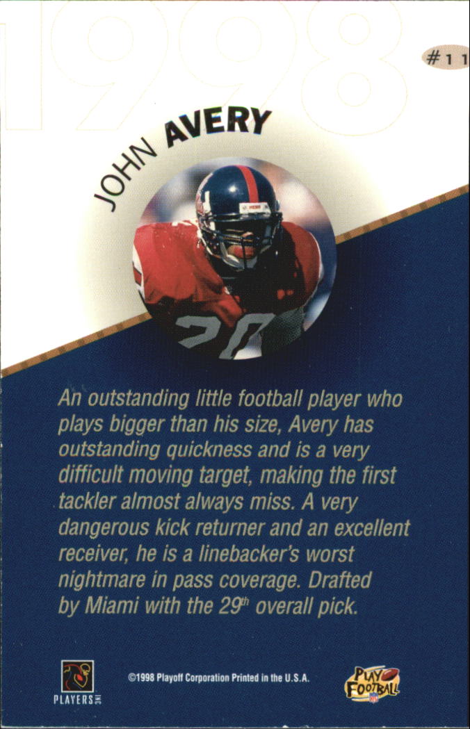 1998 Playoff Prestige Draft Picks #11 John Avery back image