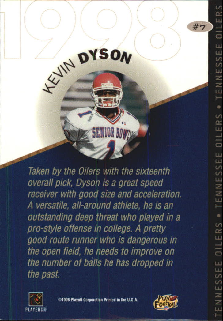 1998 Playoff Prestige Draft Picks Bronze #7 Kevin Dyson back image