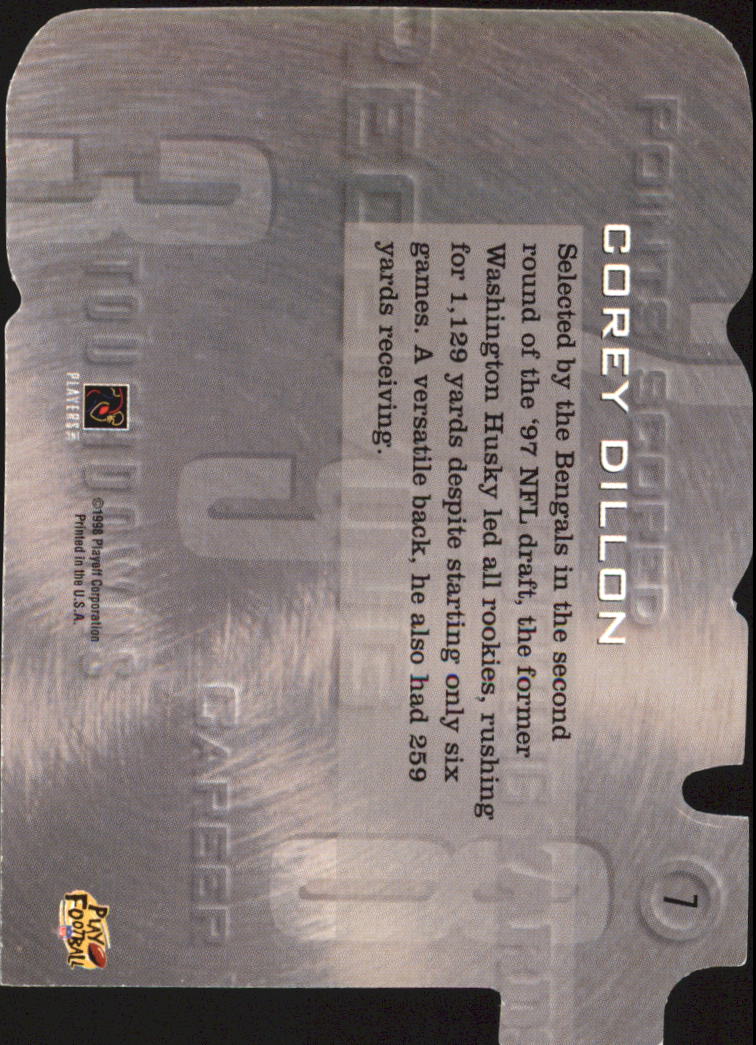 1998 Playoff Prestige Inside the Numbers #7 Corey Dillon UER back image