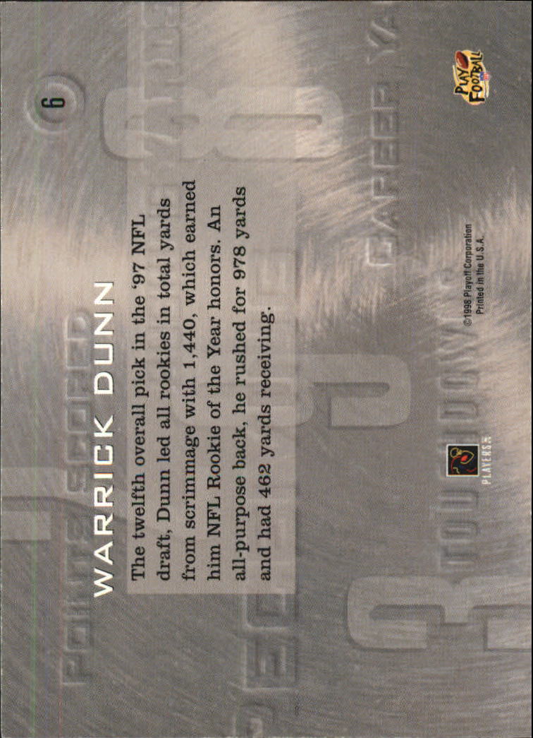 1998 Playoff Prestige Inside the Numbers Non-Die Cut #6 Warrick Dunn back image