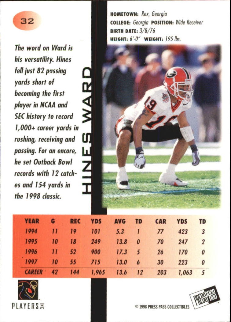 1998 Press Pass Pick Offs Blue #32 Hines Ward back image