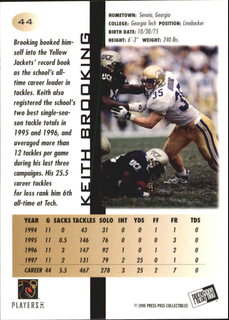 1998 Press Pass Pick Offs Blue #44 Keith Brooking back image