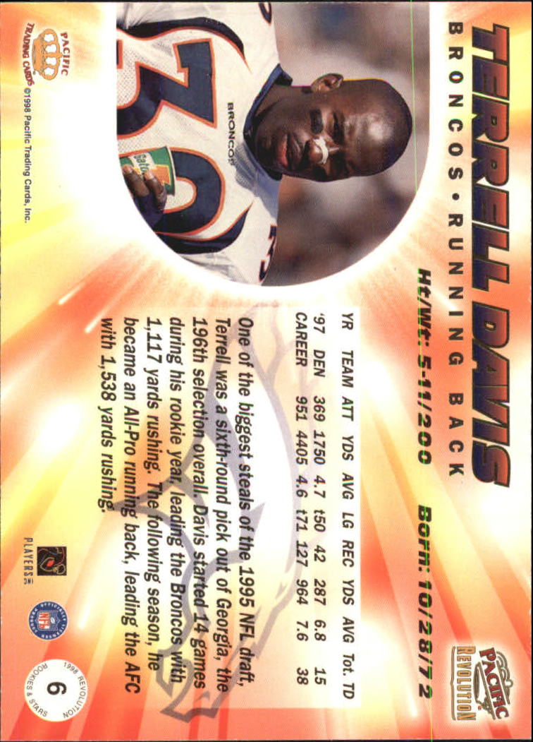 1998 Revolution Rookies and Stars #6 Terrell Davis back image