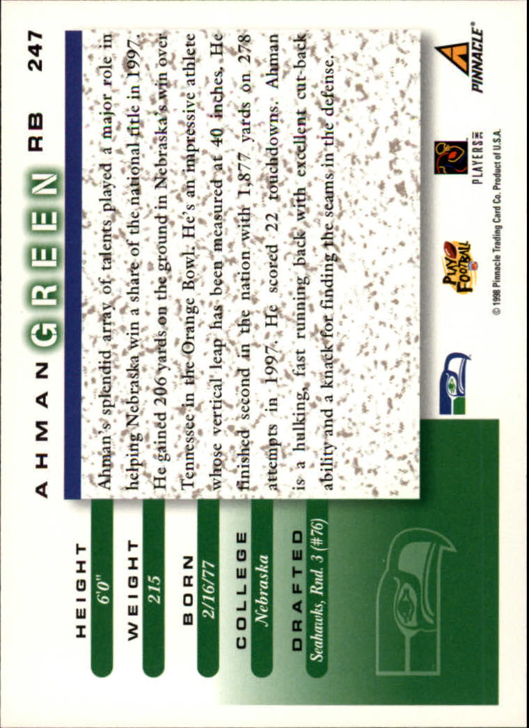 1998 Score #247 Ahman Green RC back image
