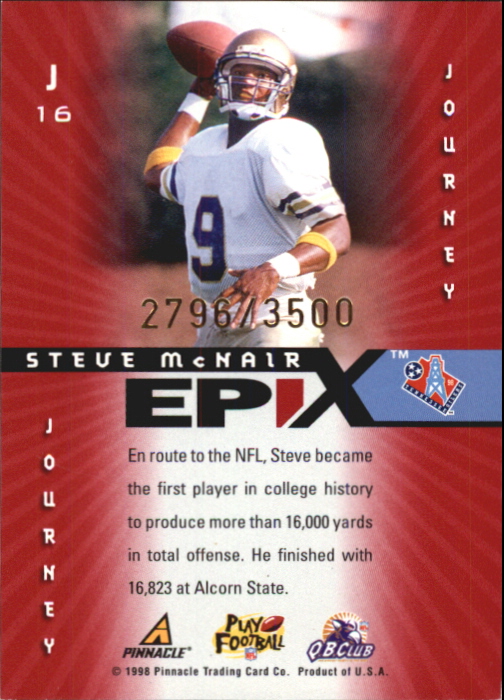 1998 Score Epix Hobby #J16 S.McNair Journey back image
