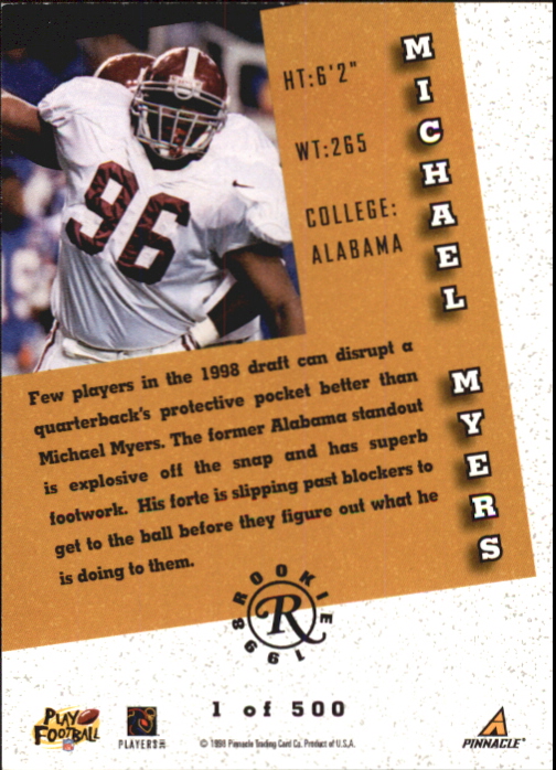 1998 Score Rookie Autographs #25 Michael Myers back image