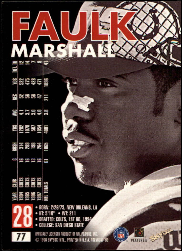 1998 SkyBox Premium #77 Marshall Faulk back image