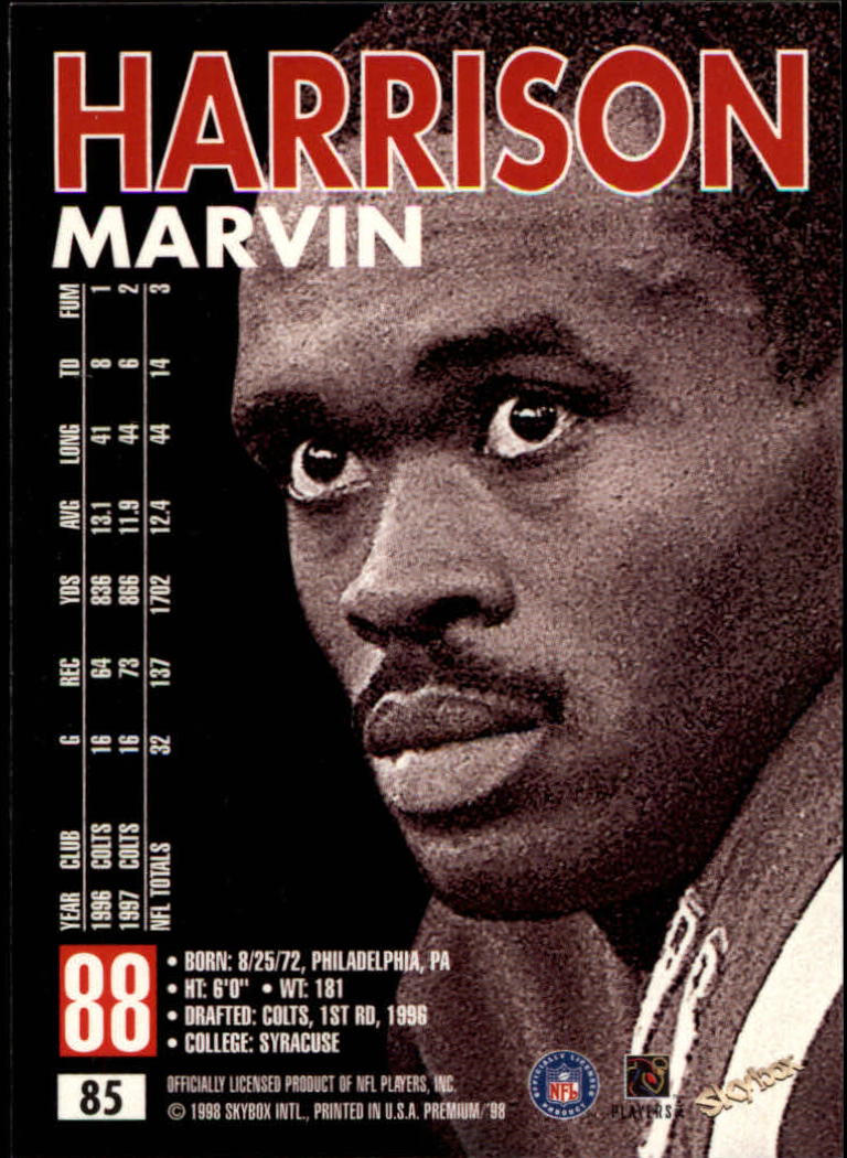 1998 SkyBox Premium #85 Marvin Harrison back image